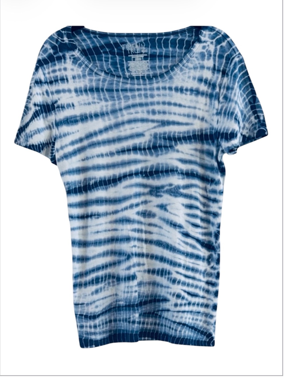 Time and Tru Blue Sapphire Shibori Striped Modal Tee Shirt Top L 12-14